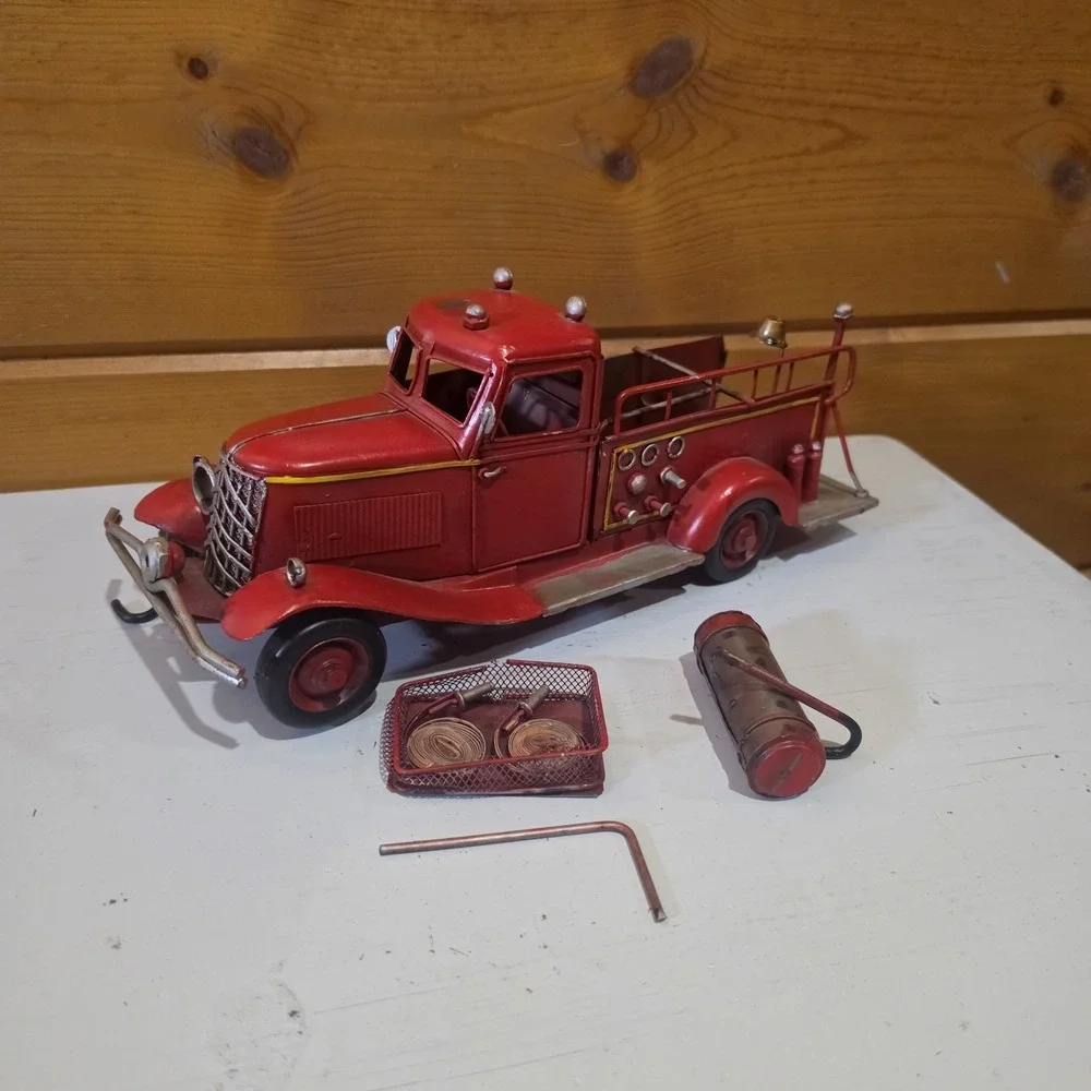 Vintage red Metal 1930s Style Fire Truck 12